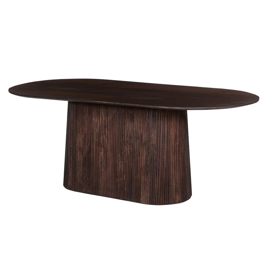 Table à manger ovale en bois de manguier brun foncé 230 cm